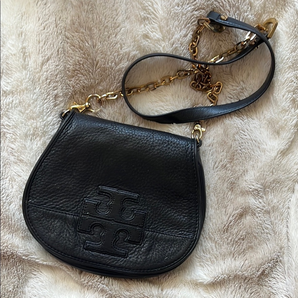 Tory Burch Black Crossbody Bag with Gold Chain
